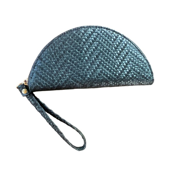 Handbags - Taco Shaped Wallet, Black Woven Vegan Faux Leather Zipper Closure